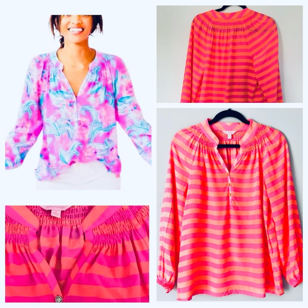 Lilly Pulitzer Elsa Silk Popover Striped Blouse